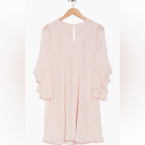 NWT Calvin Klein V-Neck Ruffle Sleeve Trapeze Minidress in Size 4, 6, and 8 - Picture 13 of 16